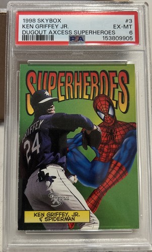 1998 Skybox Ken Griffey Jr. Dugout Axcess Superheroes Spider-Man PSA 6 LOW POP