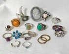 Vintage Mod Lot Of 19 Fashion Costume Jewelry RINGS Rhinestone Crystal