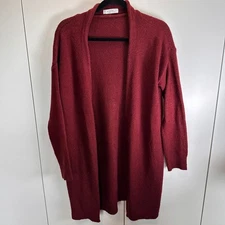 Elodie Burgundy Knit Cardigan Sweater Duster Open Front Long Sleeve Womens L