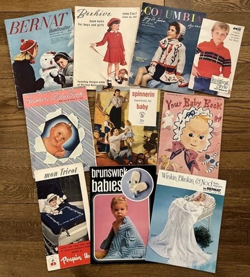 Lot of 10 VTG Crocheting Knitting Books Patterns Babies Kids Clothing etc