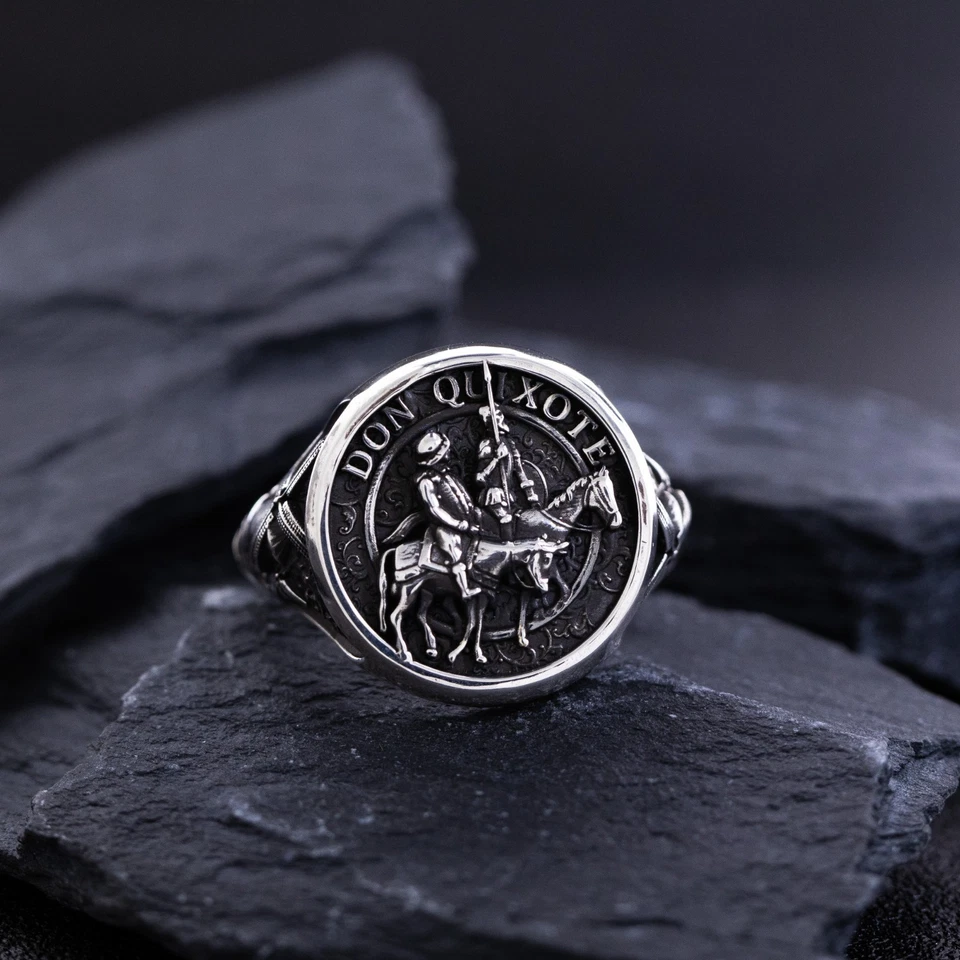 Spanish Style Sterling Silver Signet Ring Inspired Don Quixote - Image 2 of 4