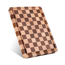 Checkered Cutting Board 16x12x1 Inch End Grain Wood Handle Juice Groove
