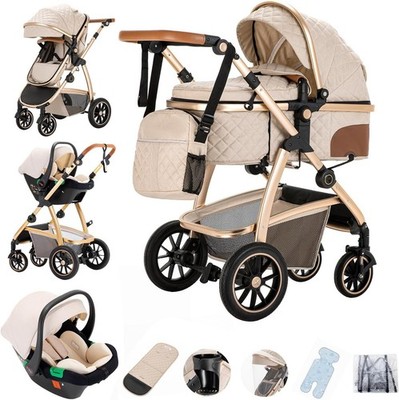 3 in 1 Kinderwagen Reisesystem, Kinderwagen mit höhenverstellbarem Griff, Reisekinderwagen