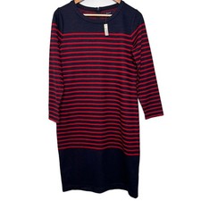 NWT Madewell Striped Long Sleeve Crewneck Knit Wool Blend Dress Navy Red Size S