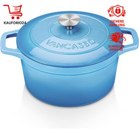Gusseisen BräTer 4L Ø 24Cm Emailliert Induktion Kasserolle Mit Deckel Blau