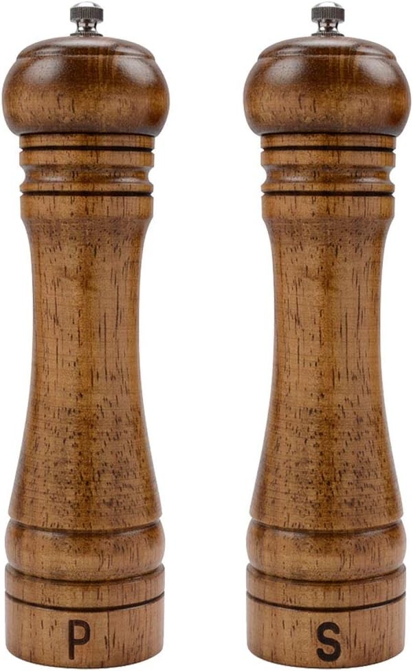 Haomacro Salt and Pepper Mill Set, Wooden Salt and Pepper Grinders, Shakers wit