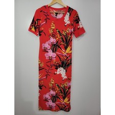 G.I.L.I. Red Tropical Floral Maxi Dress Side Slits Layered Short Underneath SP