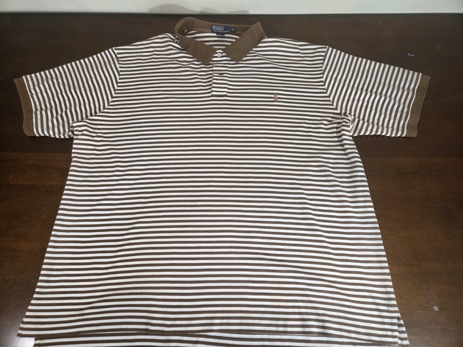 Polo Ralph Lauren Shirt Mens 4XLT Brown White Striped Short Sleeve Polo