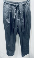 Women  s Express Black Faux Leather Paper bag Belted Cropped Pants Size S New