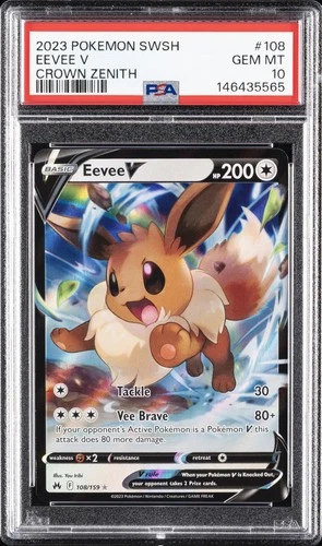 2023 POKEMON SWORD & SHIELD CROWN ZENITH #108 EEVEE V PSA 10