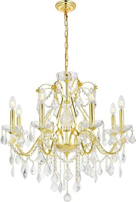 Gold with French Pendant Crystal 8 Light Fixture Dining Room Chandelier Lighting