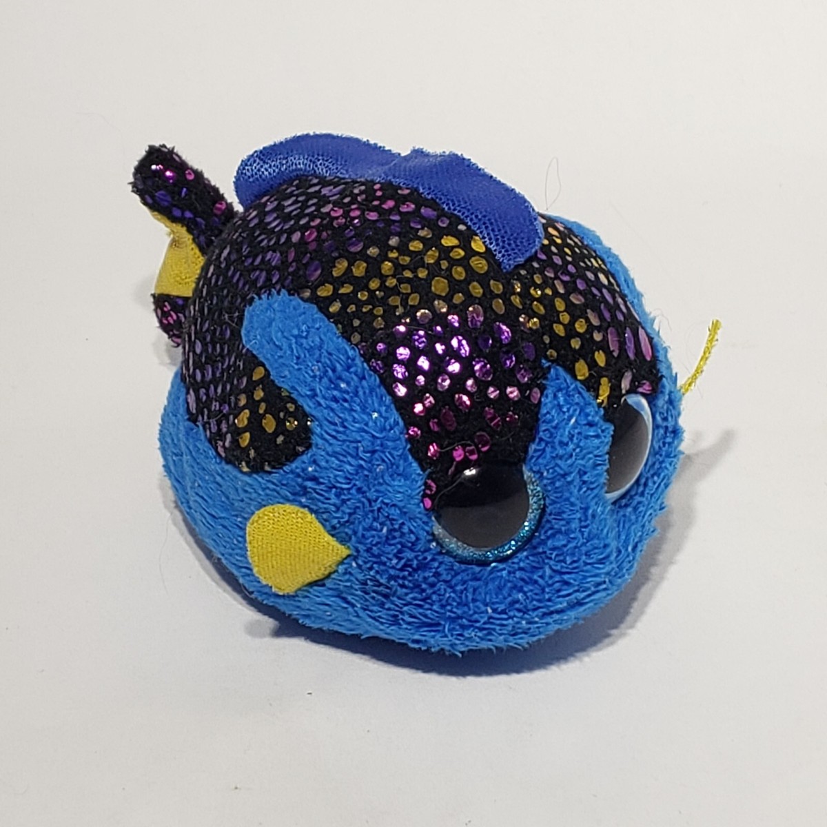 Ty Beanie Boos Mini Aqua Blue Fish Plush Sparkle Glitter Eyes Yellow Fins  2017