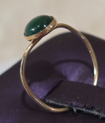 Gold Oval Genuine Malachite Cabochon Stacking Pinky Small Ring SZ 4.5 - Picture 10 of 13