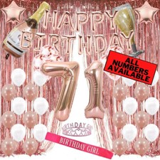 71st Birthday Rose Gold Decorations - 40" Number Balloons, Foil Curtains  More