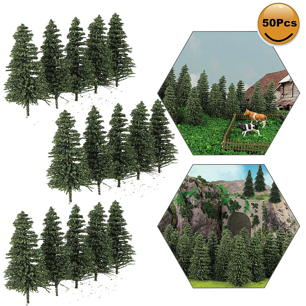 50pcs Model Pine Trees 5cm 1 160 Green Pines for N Scale Model