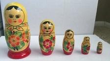 Russian Nesting Dolls 5 Pieces Hand Painted Red Stacking Dolls