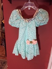 Weissman Girls Sz. XS Child Dance Costume Aqua Lace Skirted Sequins EUC 