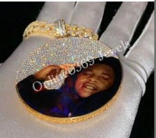 Men's Custom Picture Name Number  Pendant Moissanite Yellow gold plated silver