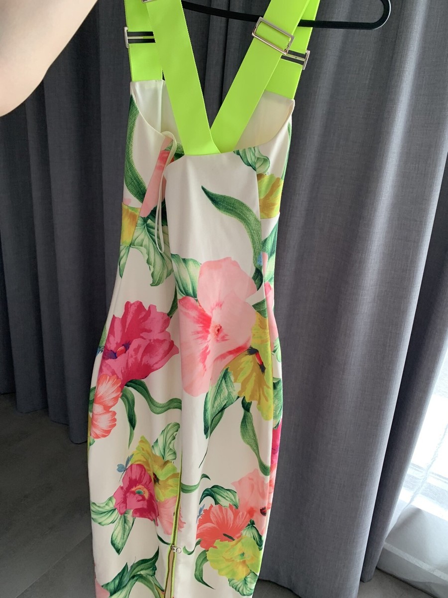ted baker floral dress neon straps Ted Baker floral tropical midi dress with neon straps SIZE: 1