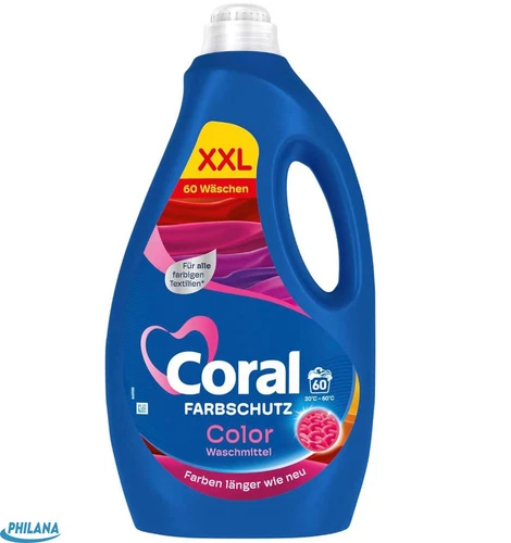 Coral Colorwaschmittel Optimal Color XXL Flüssigwaschmittel Pflege 60 WL 3 Liter