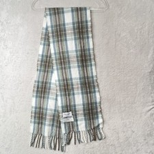 James Pringle Weavers Scarf Muted Blue Dress Stewart Tartan Plaid Acrylic Fringe