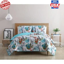Reversible Floral Quilt Set King 3 Piece Soft Microfiber Machine Washable New
