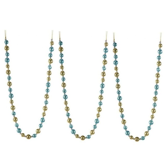 Regency 48" Blue & Gold Glitter Round Bead Christmas Tree Garland Set of 3 Blue eBay