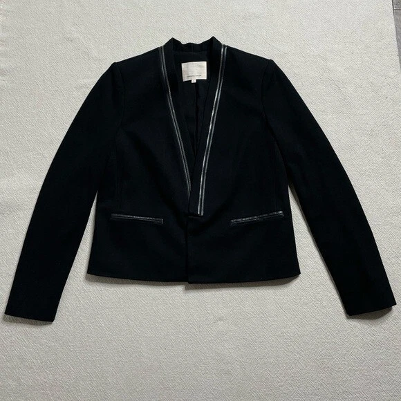 Rebecca Taylor Women Black Zipper & Leather Trim Blazer 6 - Image 2 of 4