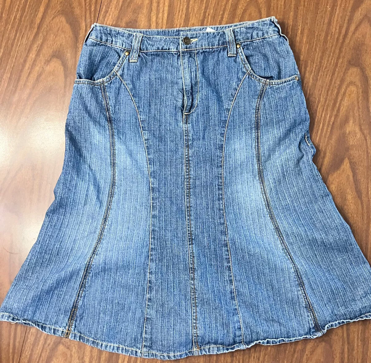 Chadwicks Denim Skirt A Line Flared Jean Blue Sz 10 Cottage Core