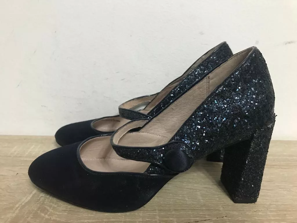 NEXT LADIES WOMEN BLACK GLITTER HEELED PARTY SHOES UK SIZE 5 EUR