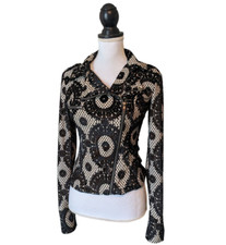 Sylk Beige Tan Black Demask Velvet Burnout Moto Jacket Sz Small Boho Free People