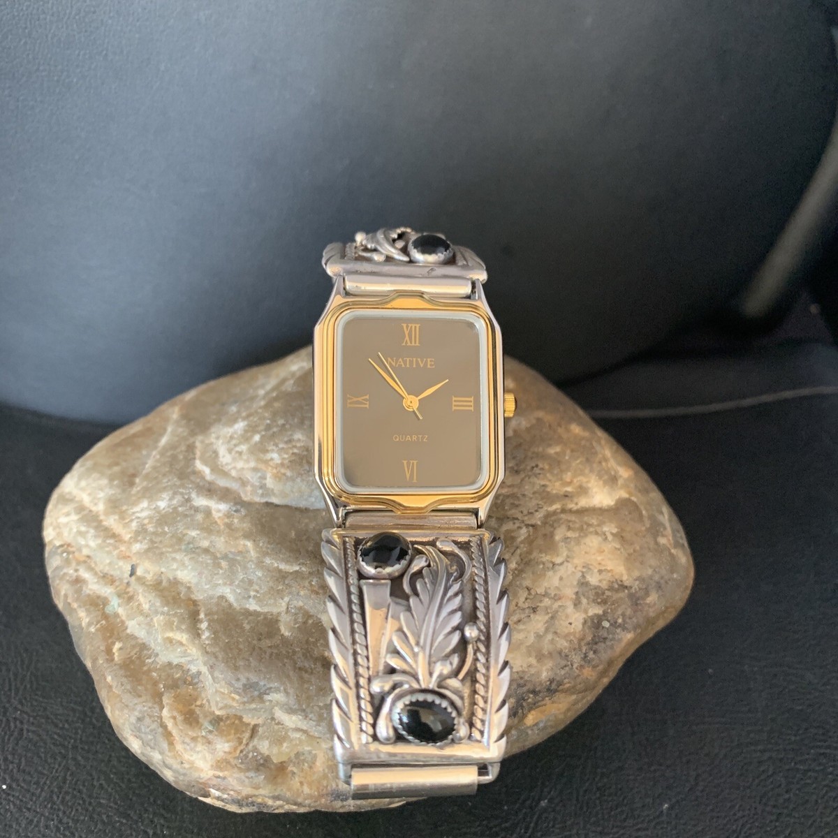 Black Tie Onyx Brand Watch Native Mens Feather Navajo Sterling