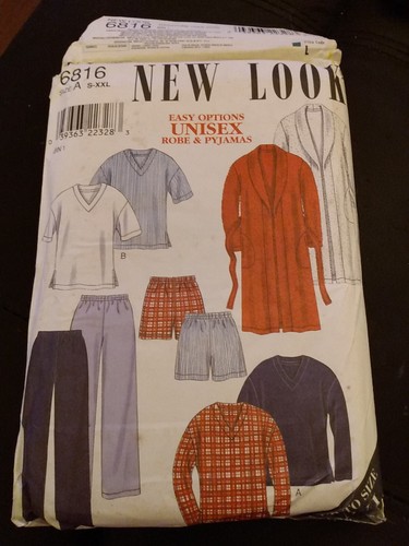 6816 NEW LOOK ADULT UNISEX ROBE & PAJAMAS SZ S-XXL UNCUT SEWING PATTERN