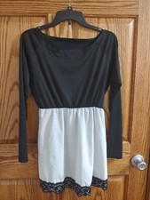 Women's Mini Dress Size S Off the Shoulder Black White Long Sleeve Stretch Lace