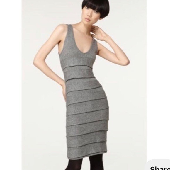 $450 Rag & Bone Grey Sleeveless Ruffle Silk & Cashmere Sweater Dress Sz M