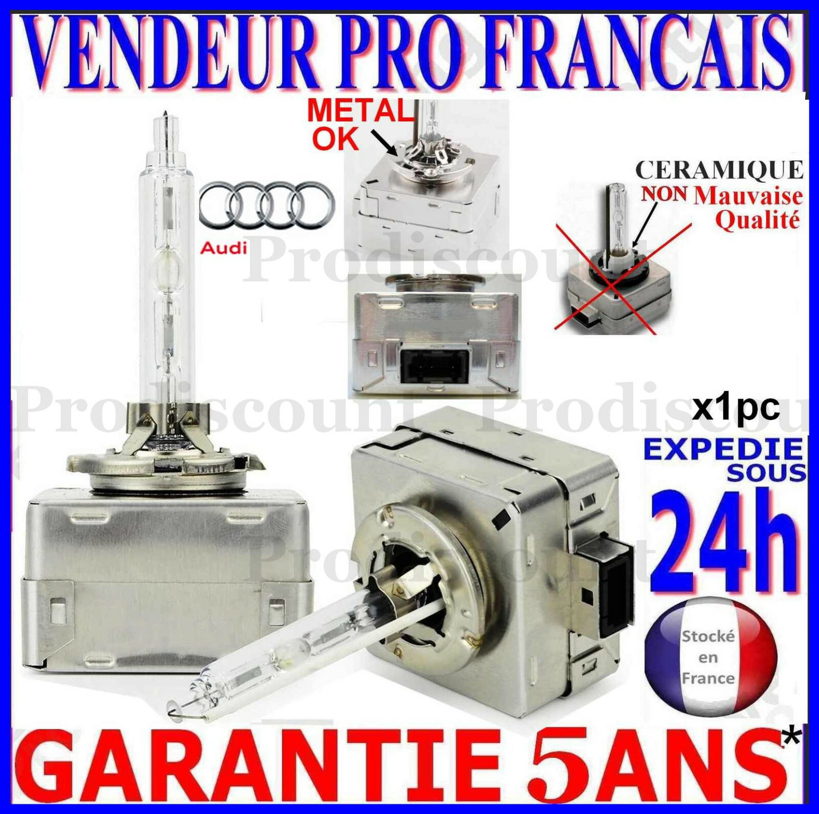 Ampoule D3S xénon 6000K blanche pour feu de phare HID 35W