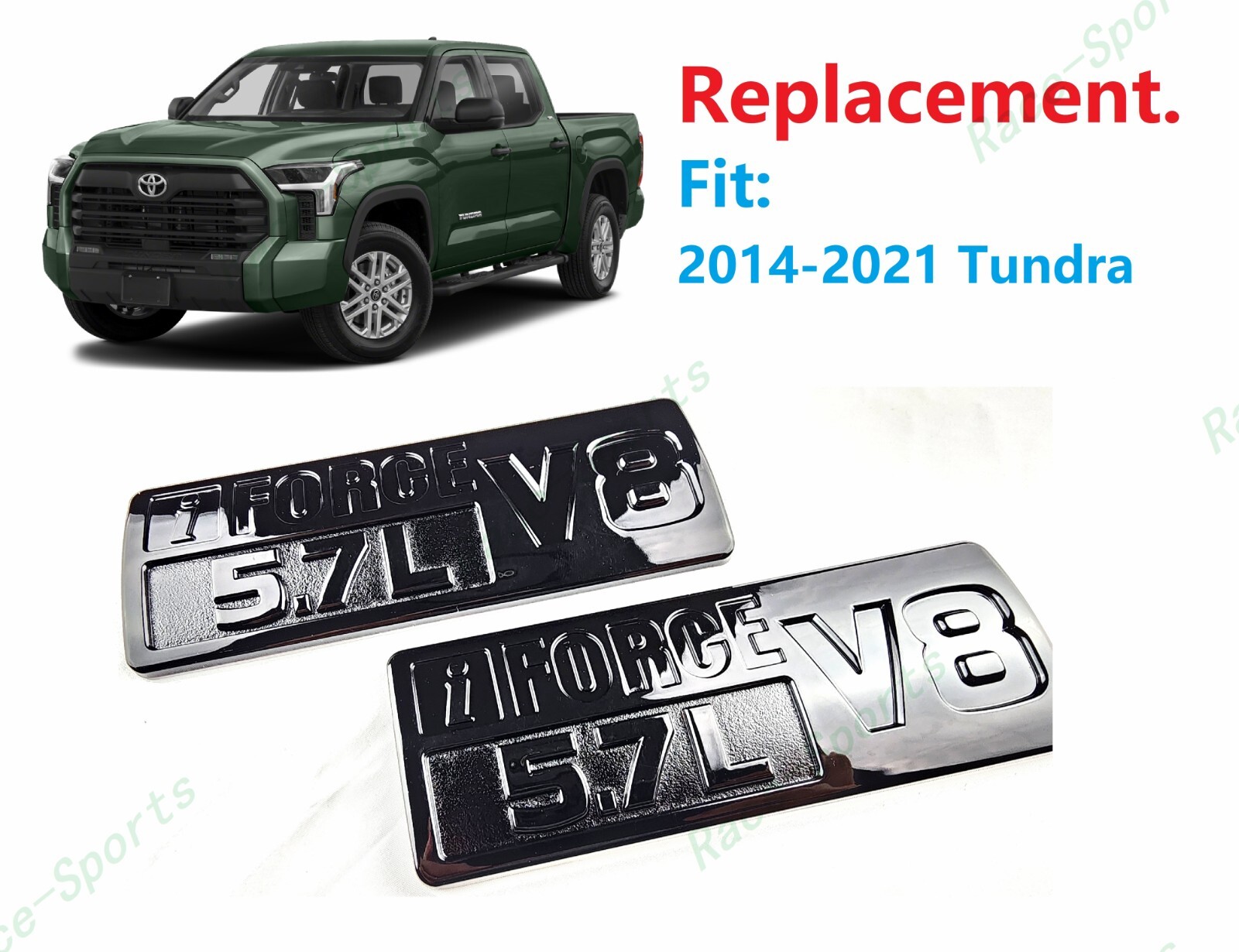 2Pc Matte Black Door 5.7L I Force V8 EMBLEM Badge Fit 2014-2021 Tundra | Australia