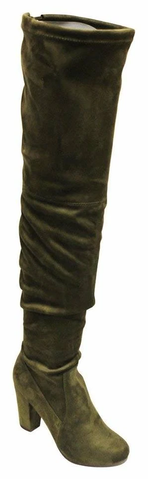 BOTAS BRECKELLE'S- GINA SOBRE LA RODILLA OLIVA GRUESAS IMITACIÓN GAMUZA, NUEVAS *REGALO GRATIS Foto 2 de 4