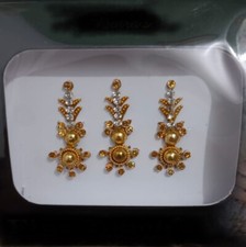 12 Pcs Multi Color Long Indian Traditional Bindi Wedding Silver Golden Black Red