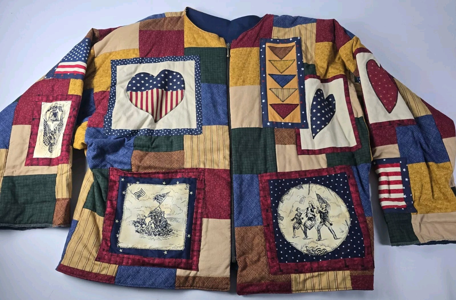 Vintage Quilted Patchwork Chore Jacket XL Red/Whi… - image 3