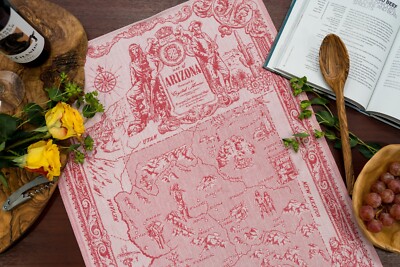 Arizona State Map Jacquard Kitchen Dish/Tea Towel Red 100% Cotton Czech