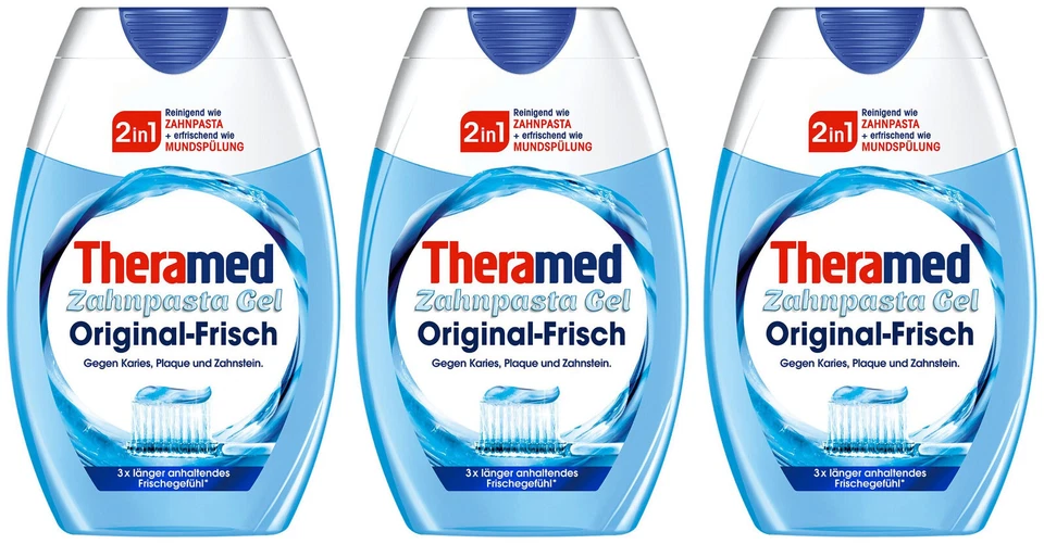 Theramed Zahnpasta Gel Original Frisch 3 x 75ml Zahncreme 2in1 schützt erfrischt