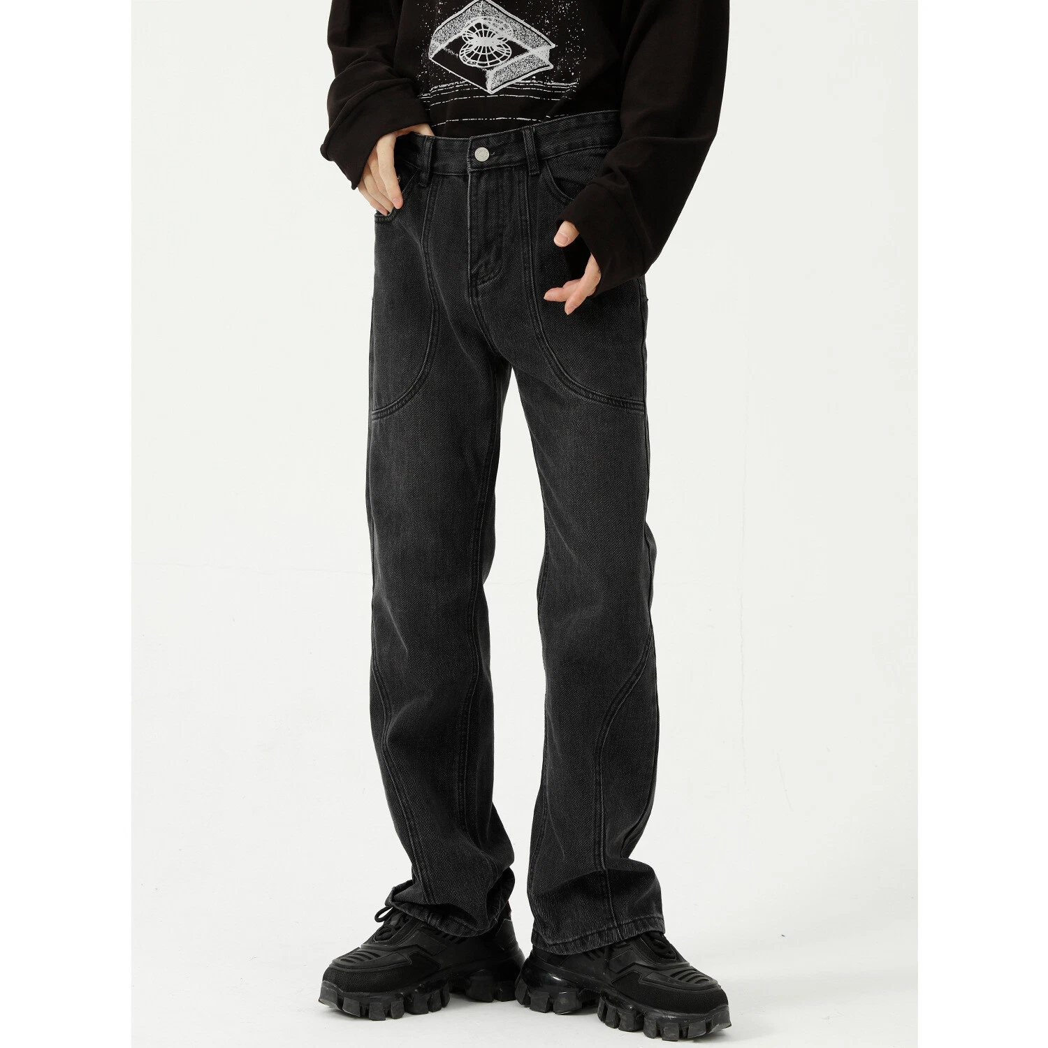Men's Casual Straight Micro Flare Pants Loose Wide Leg Pants