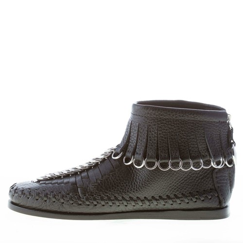 ALEXANDER WANG women shoes Montana black leather flat ankle boot fringes rings - Picture 5 of 8