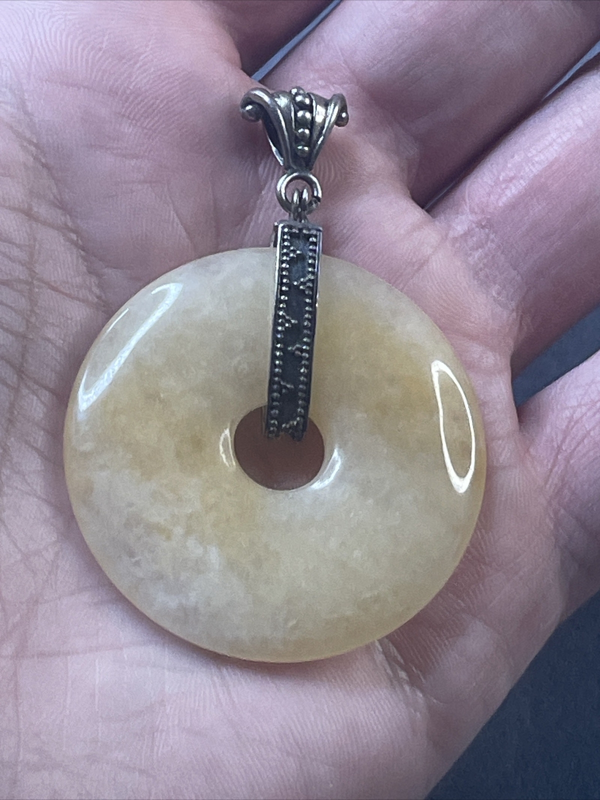 Large Yellow Jade And Solid Sterling Pendant 45mm - image 1
