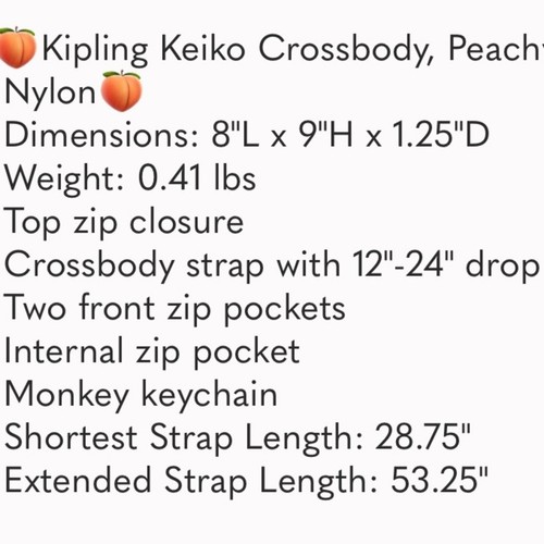 🍑 Kipling Keiko Bandolera Coral Melocotón Mini Bolso Monedero Melocotón con Llavero Dije - Imagen 14 de 14