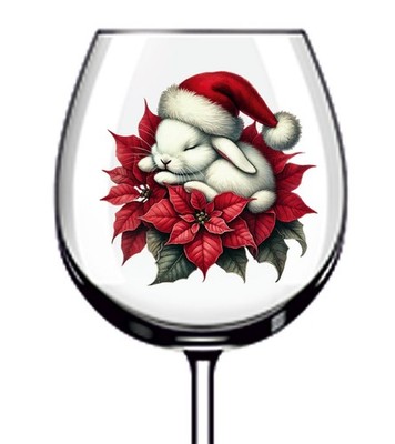 12x Weihnachten schlafender Hase Kaninchen Rose Vinyl Aufkleber Abziehbild Weinglas Flasche