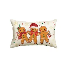  Christmas Gingerbread Man Snowflake Throw Pillow Cover, 12 x 20 Inch White