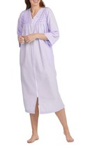 Miss Elaine Seersucker Womens Nightgown Pockets Zipper Lilac / White Check Small