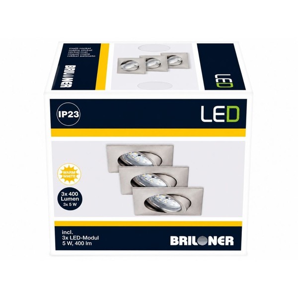 Briloner LED Einbauleuchten 3Er Set Schwenkbar Eckig Nickel Matt 5W 400Lm 3000K-image